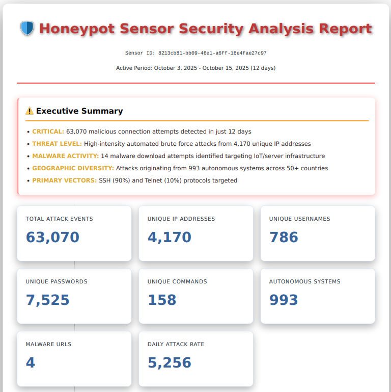 Figure 2 — The Honeypot Sensor Security Analysis Report.