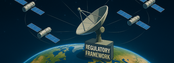 A satellite dish with the words "Regulatory Framework".