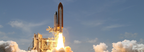 A rocket ship taking off