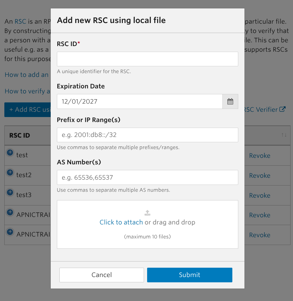 Figure 1 — Creating RSCs in MyAPNIC.