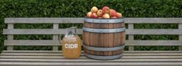Image of a barrel of apples next to a jug of CIDR