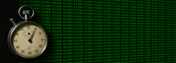 GPT generated image of a stopwatch over a field of terminal text showing binary data