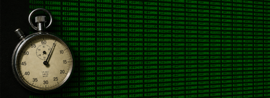 GPT generated image of a stopwatch over a field of terminal text showing binary data