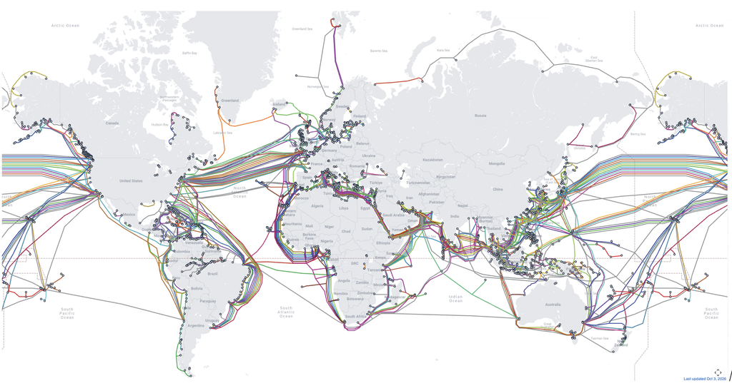 Figure 1 — Submarine cables, October 2026. Source: Telegeography.