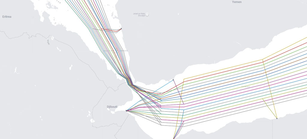 Figure 4 — Cable routes in the Bab al-Mandab Strait.