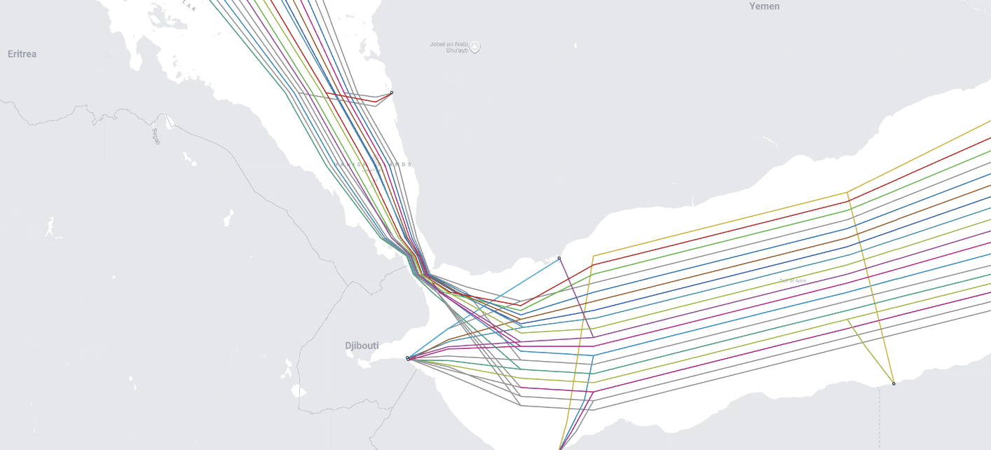 Figure 4 — Cable routes in the Bab al-Mandab Strait.